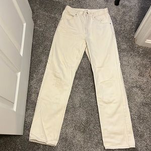 White high-waisted straight leg jeans